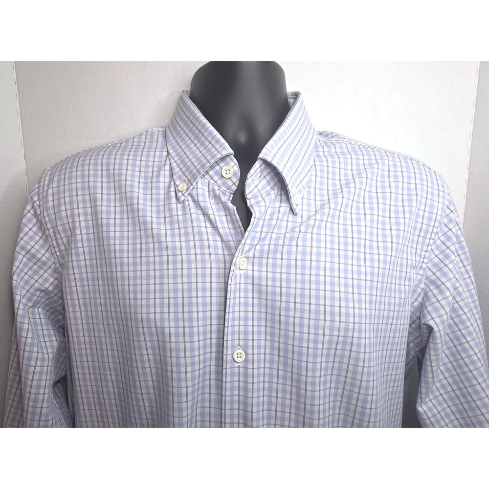Proper Cloth Performance Blue White Check Button Down Shirt 17/36